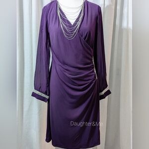 Glamour Long Sleeve Purple Dress with Silver Accents